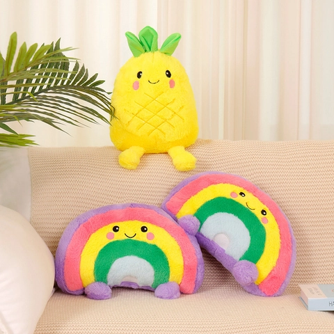 Cute Pineapple Rainbow Plush Pillow Home Decor Soft Faux Rabbit Fur Toy For Girls Kids Stuffed Cushion Companion Doll