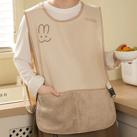 Waterproof Kitchen Apron Vest Style Polyester Oilproof Hand Wiping Towel Large Pocket Cartoon Rabbit Pattern Home Cooking