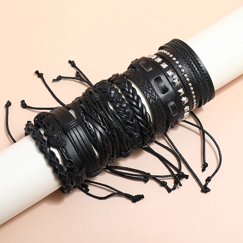 Bracciale In Pelle Intrecciata Punk Vintage Multistrato Cordino Regolabile Polsino Con Borchie In Metallo Accessorio Unisex