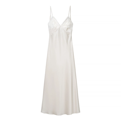 Elegant Satin Maxi Dress Lace Patchwork V Neck Spaghetti Straps Backless Criss Cross Sexy Fashion For Women