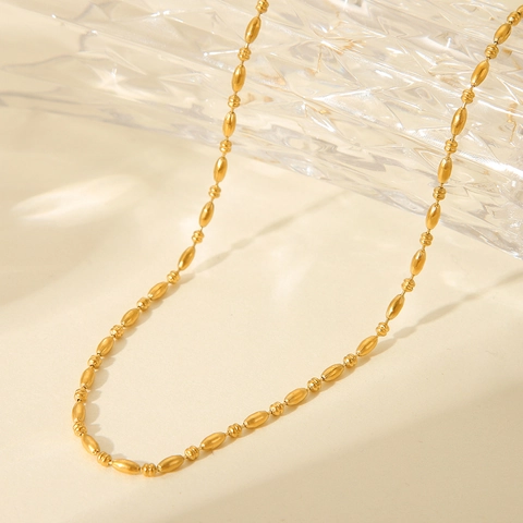Collar Minimalista De Acero Inoxidable Chapado En Oro De 18 Quilates Cadena De Cuentas Ovaladas Para Mujer