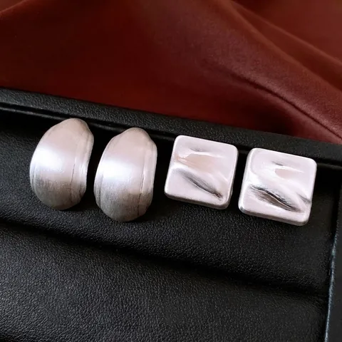 Orecchini A Lobo Geometrici Minimalisti Lega Texture In Metallo Spazzolato Gioielli Da Donna Con Perno In Argento