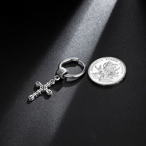 Gothic Punk Kruis Hangende Oorbellen Titanium Staal Legering Retro Hoepel Sieraden Voor Mannen Vrouwen Met Kruis Schedel Ster Hangers