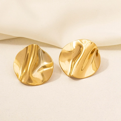 Pendientes Irregulares Arrugados Acero Inoxidable 304 Chapado Oro 18K Corazón Joyería Geométrica Minimalista Para Mujer