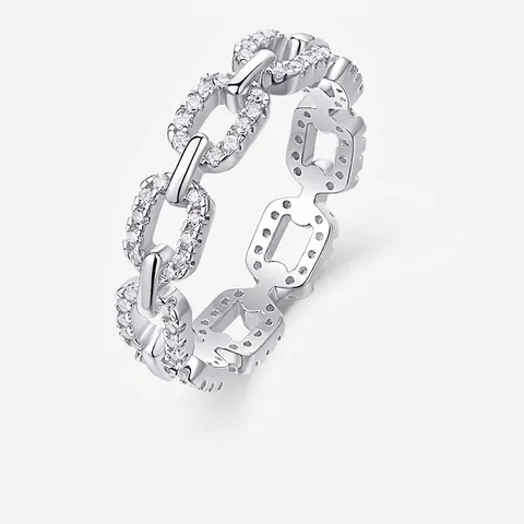 Moissanite Ketting Link Ring 925 Sterling Zilver Geplaveid Fonkelende Sieraden Voor Vrouwen Mode Trendy Accessoire