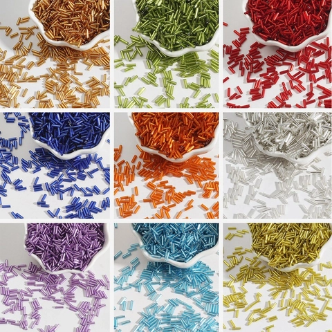 Silver Lined Glass Bugle Beads 2x7 Tubular Seed Beads For Jewelry Making DIY Embroidery Clothing Accessories Bulk Beads