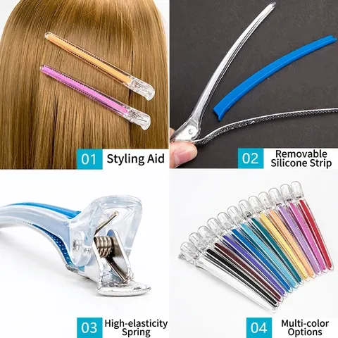 Professional Traceless Duckbill Hair Clips Transparent Salon Styling Sectioning Tools Anti-Slip Silicone Multi-Color