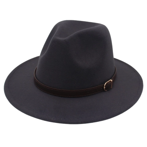 Unisex Fedora Hat Wool Felt Wide Brim Jazz Cap With Decorative Leather Belt Metal Buckle Vintage Ethnic Style Sunshade