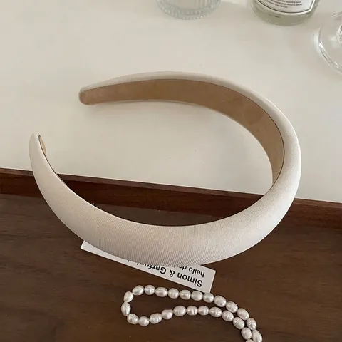 Cerchietto Imbottito Retro Francese Per Donna Largo In Pelle PU Chiffon Tessuto Fascia Capelli Perla Artificial Fiocco Elegante Accessorio