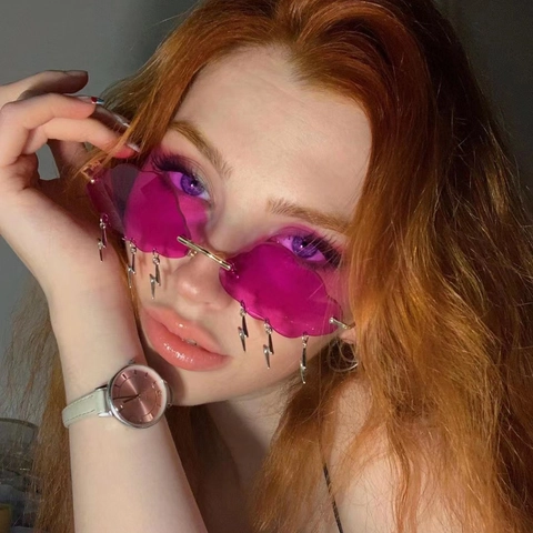 Occhiali Da Sole Senza Montatura A Forma Di Nuvola Con Ciondoli A Fulmine Montatura In Metallo Donna