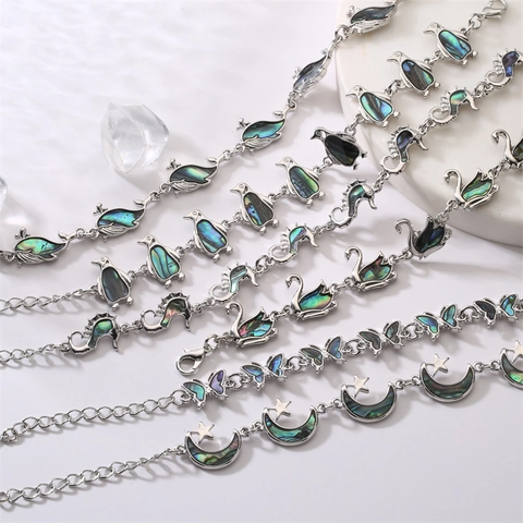 Fashion Abalone Shell Inlay Bracelet Women Silver Plated Alloy Heart Cross Butterfly Animal Shape Bohemian Jewelry