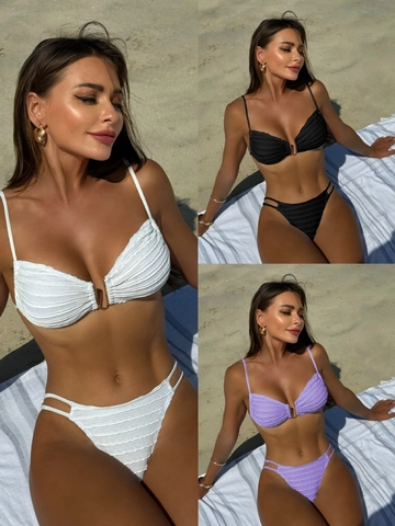 Ruched Smocked Bikini Top And Bottom With Metal Ring Crinkled Polyester Spandex Swimsuit Sexy Solid Beachwear Women