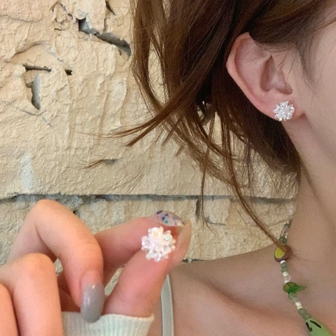 Blumen Ohrstecker Süßes Frisches Blumendesign Mit Silbernem Ohrstecker Künstlicher Kristall Perle Schmuck Damen