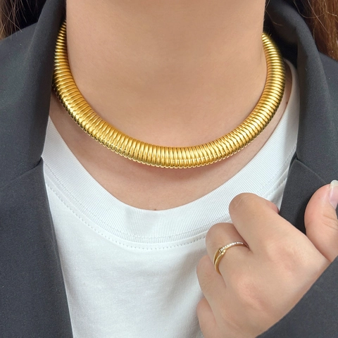 Fashion Stainless Steel Snake Bone Choker Necklace For Women 18K Gold Plated Tubogas Texture Punk Style Adjustable Jewelry