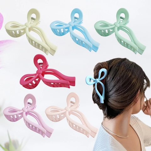 Large Bow Knot Hair Claw Clips Matte Frosted Plastic Strong Hold Back Head Shark Clip Fashion Hair Accessories For Women