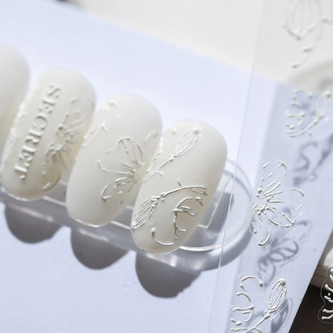 Autocollants De Nail Art En Relief 3D Auto-adhésifs Fleurs Blanches Papillon Décalcomanies Pour Manucure DIY
