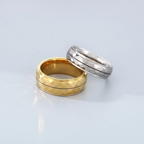 Geometric Faceted Stainless Steel Band Ring For Men Unisex Minimalist Hip Hop Punk Jewelry With Center Groove