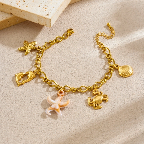 Roestvrijstalen Oceaan Thema Hanger Armband Verguld Marine Zeester Dolfijn Krab Schelp Boheemse Strand Sieraden Vrouwen