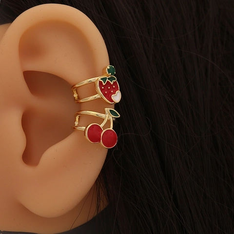 Orecchini Ear Cuff Frutta Rame Smalto Ciliegia Fragola Mela Banana Senza Buco Donna Moda Gioielli