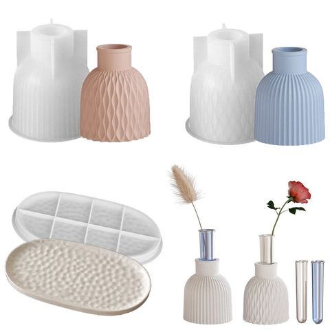Stampo In Silicone Per Vaso E Vassoio Con Tubo In Acrilico DIY Motivo A Onde E Strisce Resina Gesso Decorazione