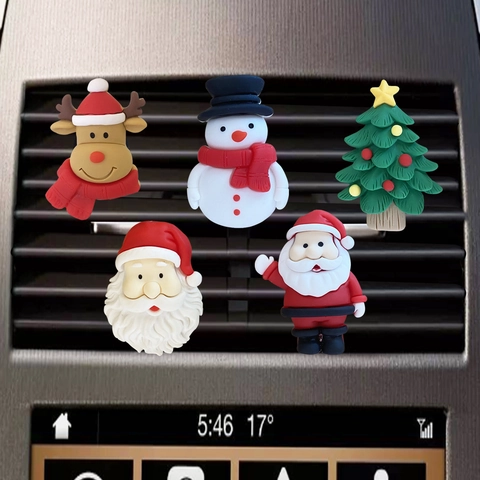 Christmas Car Air Vent Clip Freshener Silicone Santa Reindeer Snowman Tree Auto Interior Decoration Festive Holiday Accessory