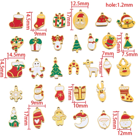 Colgantes De Navidad De Acero Inoxidable Esmaltado Para Joyería DIY Papá Noel Reno Hombre De Jengibre Árbol Accesorios Festivos