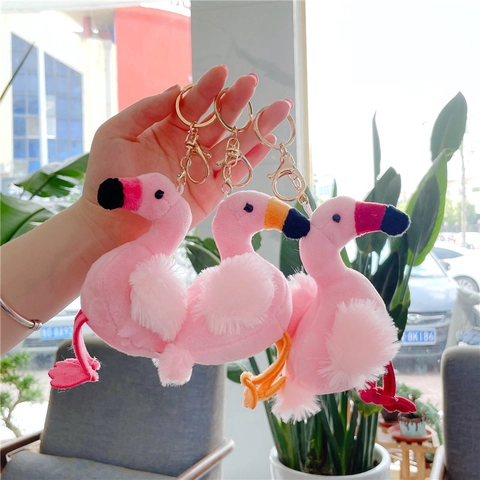 Flamingo Plush Keychain Pendant Soft Stuffed Animal Bag Charm Fuzzy Feather Wing Cute Animal Bag Hanging Decor Accessory
