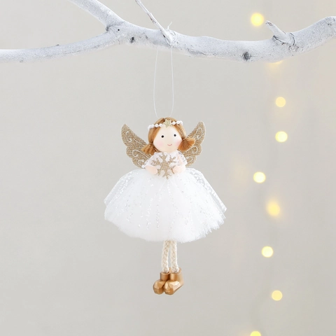 Ange De Noël Décoration À Suspendre Couronne De Künstliche Perles Ailes Scintillantes Robe En Maille Décoration Sapin Fête Poupée
