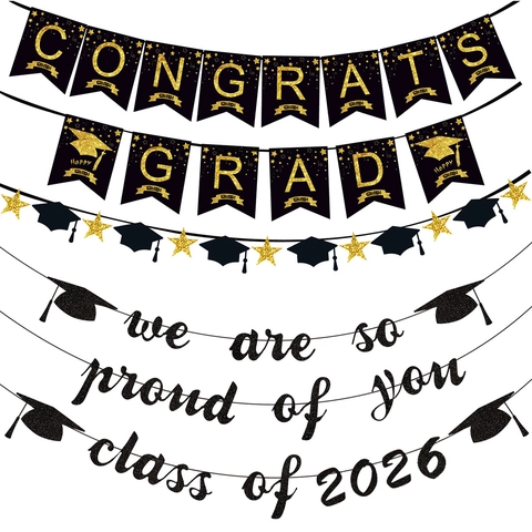 Graduation Party Decoration Set Sparkling Glitter Cardstock Congrats Grad Class Of 2026 Proud Of You Hanging Supplies