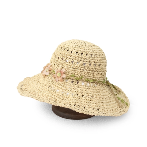 Cappello Di Paglia Da Donna Uncinetto Di Carta Tesa Larga Protezione Solare Spiaggia Estate Decorazione Floreale Cavo Traspirante