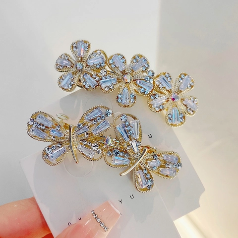 Barrette Cheveux Papillon Fleur Alliage Zircon Strass Pince À Ressort Étincelante Style Coréen Accessoires Cheveux Femmes
