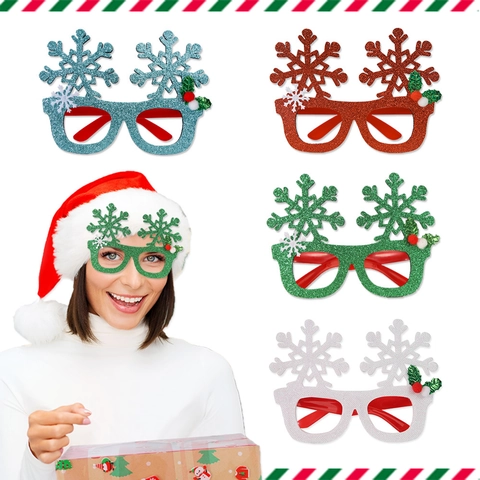 Montatura Occhiali Fiocco Di Neve Natale Glitter Plastica Feltro Bacca Accessori Foto Festa Per Adulti Bambini