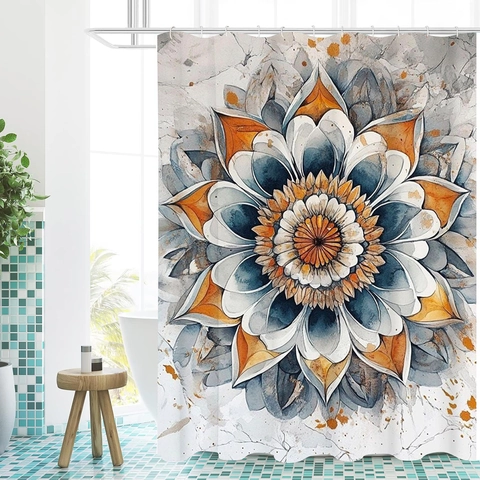Waterproof Polyester Shower Curtain With Mandala Pattern Om Symbol Zen Bohemian Style Bathroom Decor Hooks Included