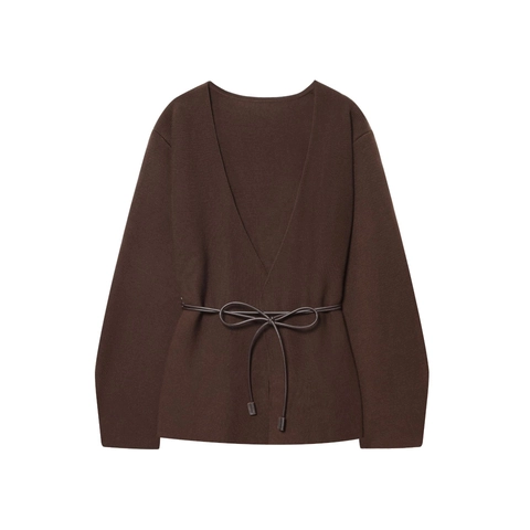 Women Knit Cardigan Sweater Elegant V Neck Belted Waist Long Sleeve Solid Color Soft Comfortable Autumn Winter Top