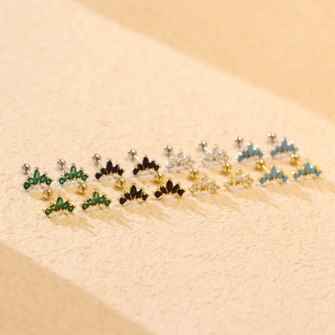 925 Sterling Silver Crown Stud Earrings For Women Shiny Zirconia Inlaid Tiny Helix Piercing Earring Jewelry With Ball Back