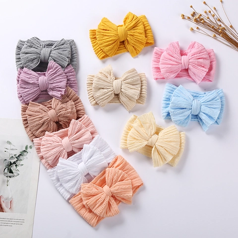 Baby Headband Large Bow Elastic Nylon Jacquard Knit Hairband Soft Stretchy Hair Accessories For Newborns Infants Toddlers
