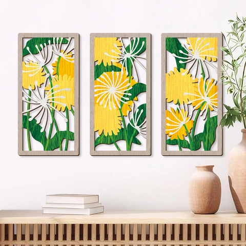 Wandkunst Aus Holz Deko Ausgehöhlte Löwenzahn Blumen Wandpaneele Für Wohnzimmer Schlafzimmer Rustikaler Naturstil