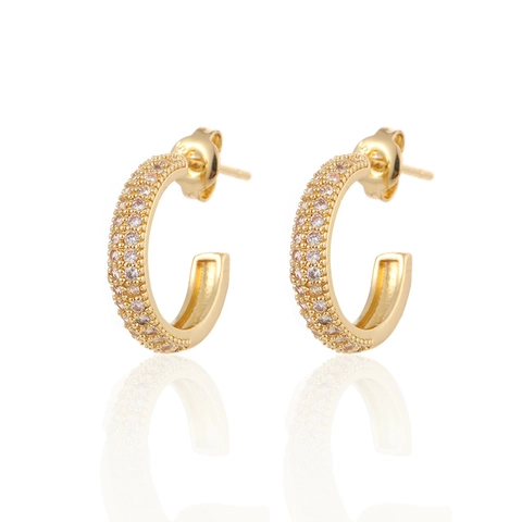 C-Shaped Stud Earrings With 925 Sterling Silver Earring Post Copper Gold Plated Pave Zircon Glamorous Trendy Jewelry