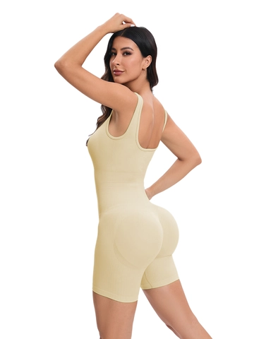 Bodysuit Senza Cuciture A Costine Da Donna Senza Maniche Scollo A U Romper Da Yoga Sport Asciugatura Rapida Unitard