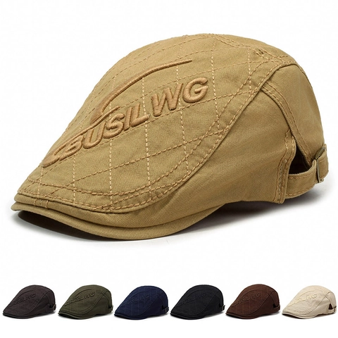 Gesteppte Baumwolle Schiebermütze Vintage Flat Cap Für Herren Damen Verstellbare Metallschnalle Bestickte Hut