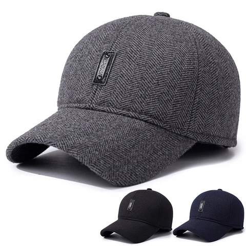Herren Winter Baseballkappe Wolle Fischgrätenmuster Warm Winddicht Mit Ohrenklappen Verstellbar Lässig Outdoor Sport