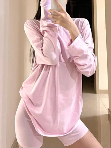 Women Loungewear Long Sleeve Top And Shorts Viscose Spandex Soft Casual Homewear Relaxed Fit Solid Color