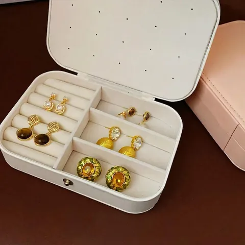 Portable Jewelry Box PU Leather Travel Accessory Organizer With Metal Snap Button For Rings Earrings Necklaces Elegant