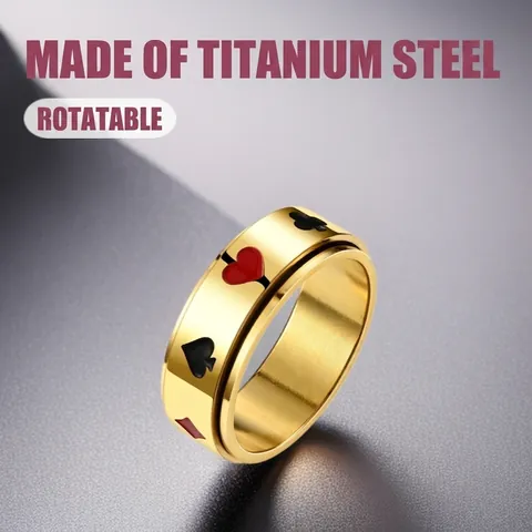304 Stainless Steel Spinner Ring Poker Suits Spades Hearts Pattern Rotatable Anxiety Relief Fashion Jewelry For Men Women