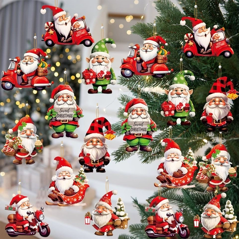 Adornos De Madera Para Árbol De Navidad Colección Papá Noel Muñeco De Nieve Dibujos Animados Colgantes De Madera Contrachapada Impresos