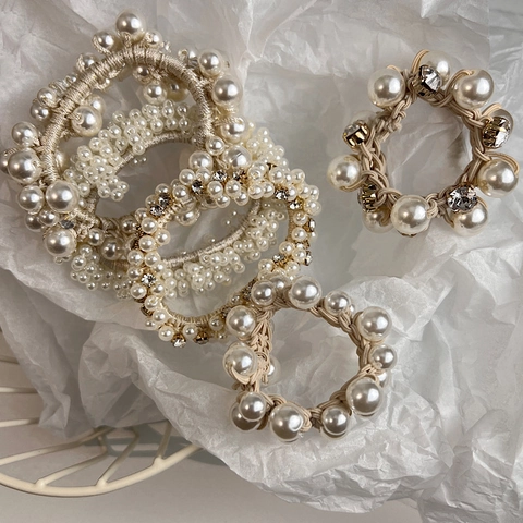 Elegant Faux Artificial Pearl Rhinestone Elastic Hair Tie Scrunchie Hair Band For Women Korean Style Hair Accessories