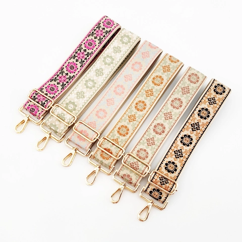 Bag Strap Wide Adjustable Replacement Shoulder Crossbody Strap Jacquard Embroidered Ethnic Floral Vintage Pattern