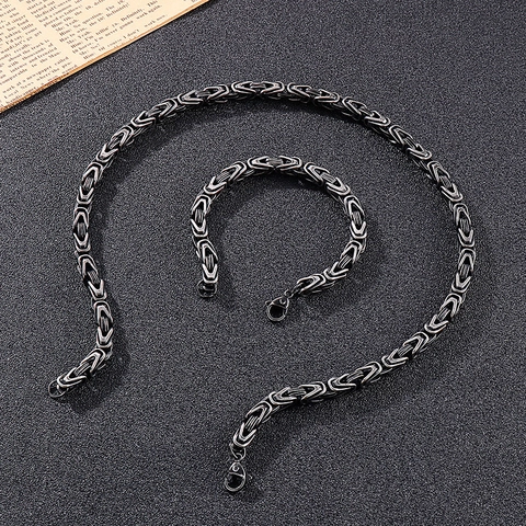 Collar Y Pulsera Para Hombre Cadena Bizantina Hip Hop Acero Inoxidable 316L Eslabones En V Estilo Punk