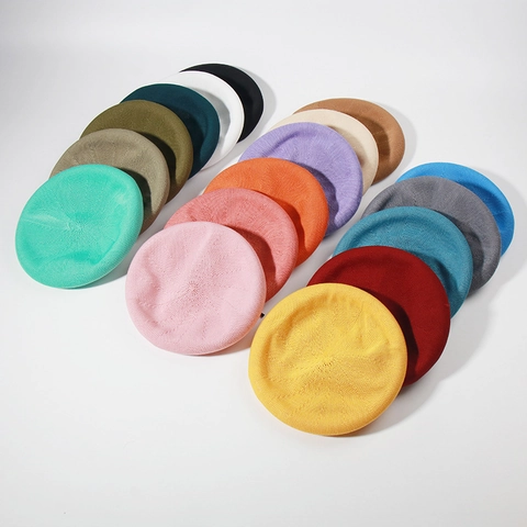 Vintage Women Polyester Machine Embroidered Beret Hat Breathable French Style Artist Hat Fashion Solid Color Retro Headwear