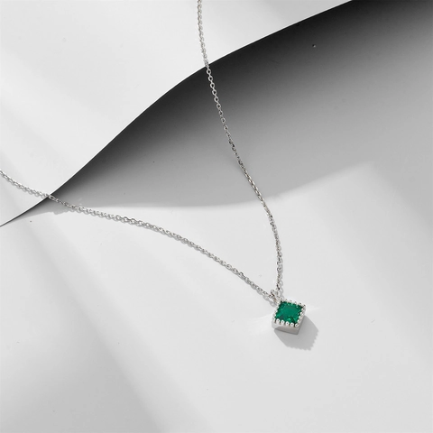 925 Sterling Silver Square Emerald Zirconia Pendant Necklace For Women Light Luxury Geometric Clavicle Chain Jewelry Gift